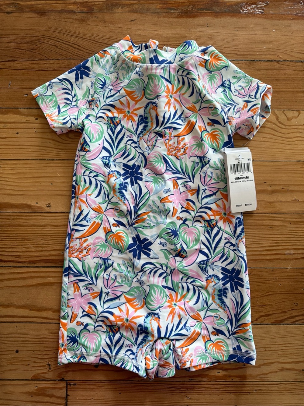Ralph Lauren Unisex 18-24M One Piece Rash Guard Swimsuit Tropical Zip Front New